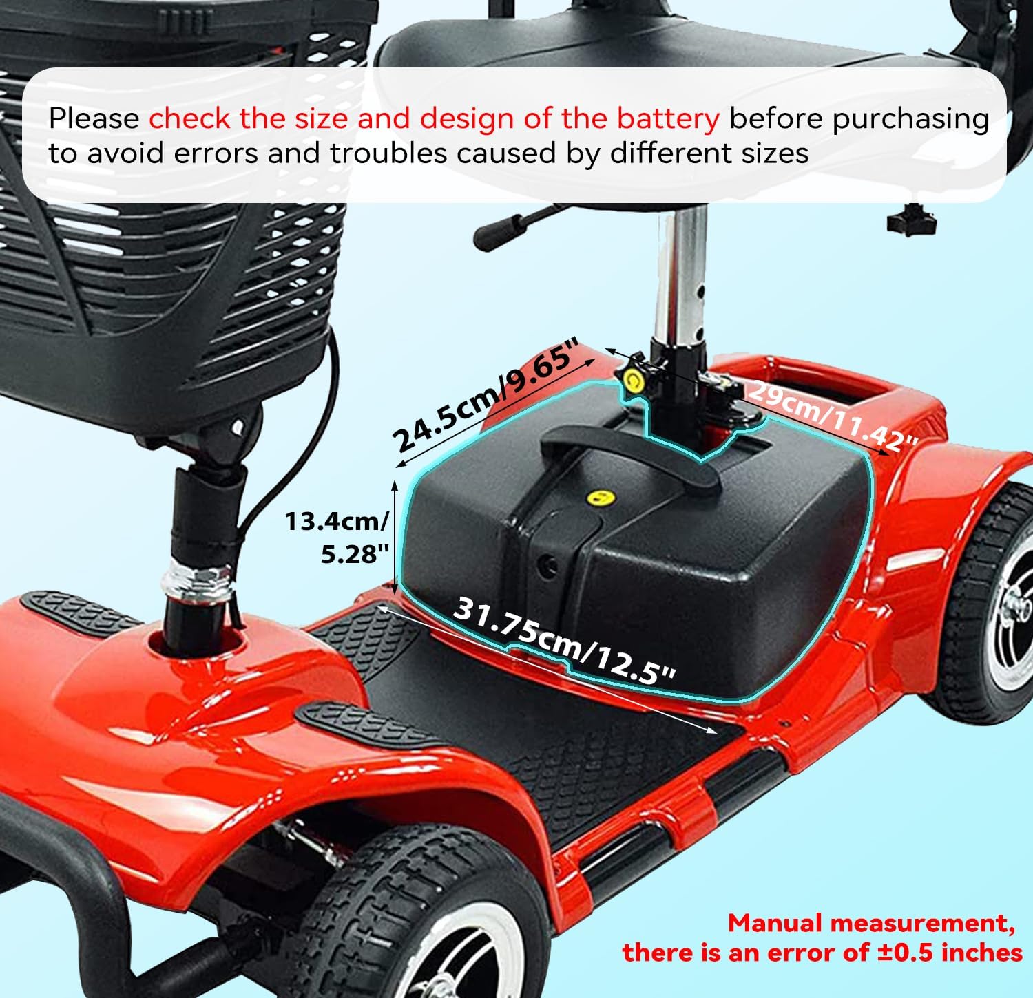 Original 24V Battery Case w/ 2pcs 12AH Lead Acid Batteries Compatible with Vive/Elifecenter W3431 MS31 Series Mobility Scooters