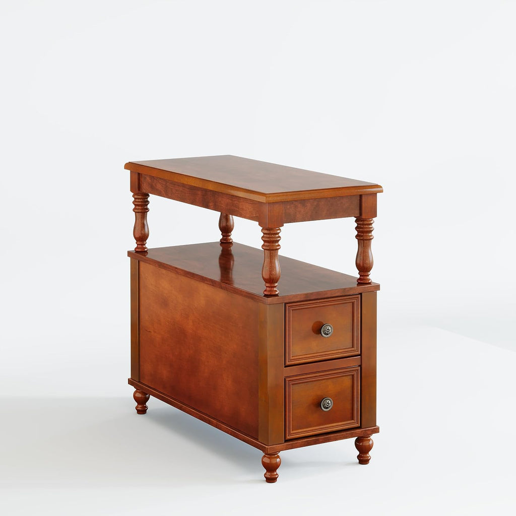 Tribesigns Wood End Table with 2 Drawers, Mid-Century Wooden Slim Side Table Nightstands with Storage Shelf, Accent Table for Living Room, Easy to Assemble (Walnut)