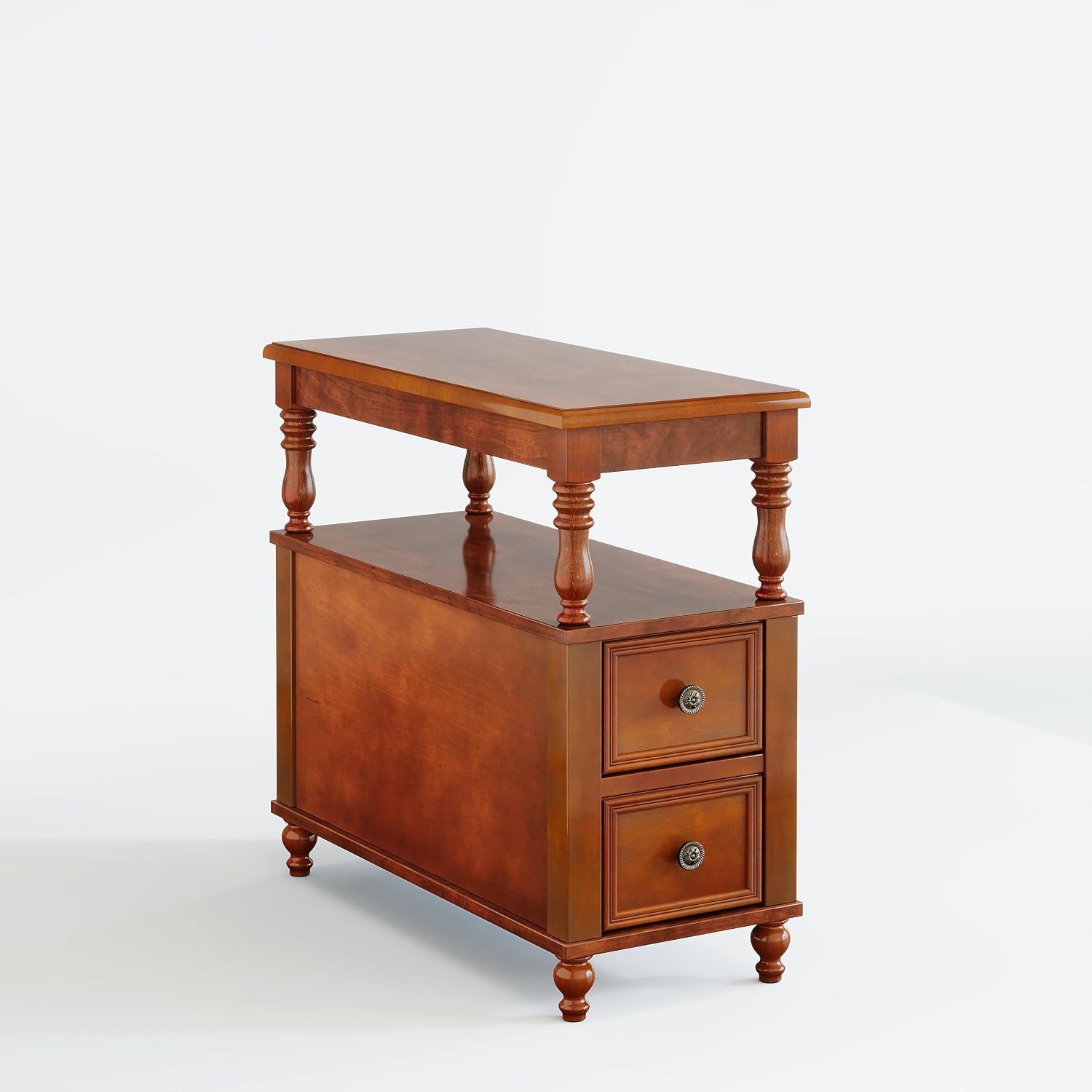 Tribesigns Wood End Table with 2 Drawers, Mid-Century Wooden Slim Side Table Nightstands with Storage Shelf, Accent Table for Living Room, Easy to Assemble (Walnut)