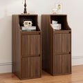 Fluted Narrow Nightstand Set of 2, Mid Century Modern Small Bedside Table with 2 Drawers, Wooden Skinny Vintage Side Table, Night Stand, Slim End Table for Bedroom, Walnut, Brown