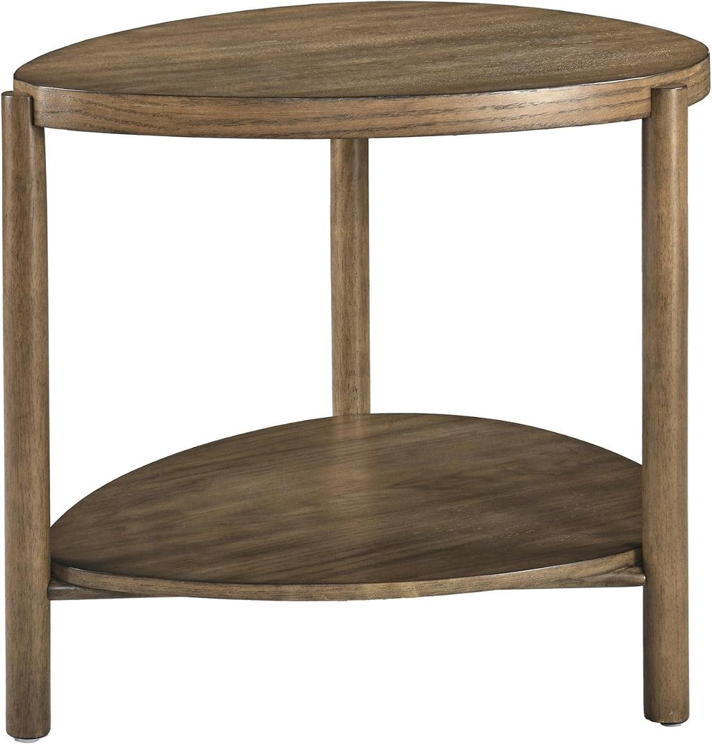 2-Tier Solid Wood End Table with Storage Waterdrop-Shaped Side Table Nightstand for Bedroom Modern Rustic Drink Table for Living Room, Brown