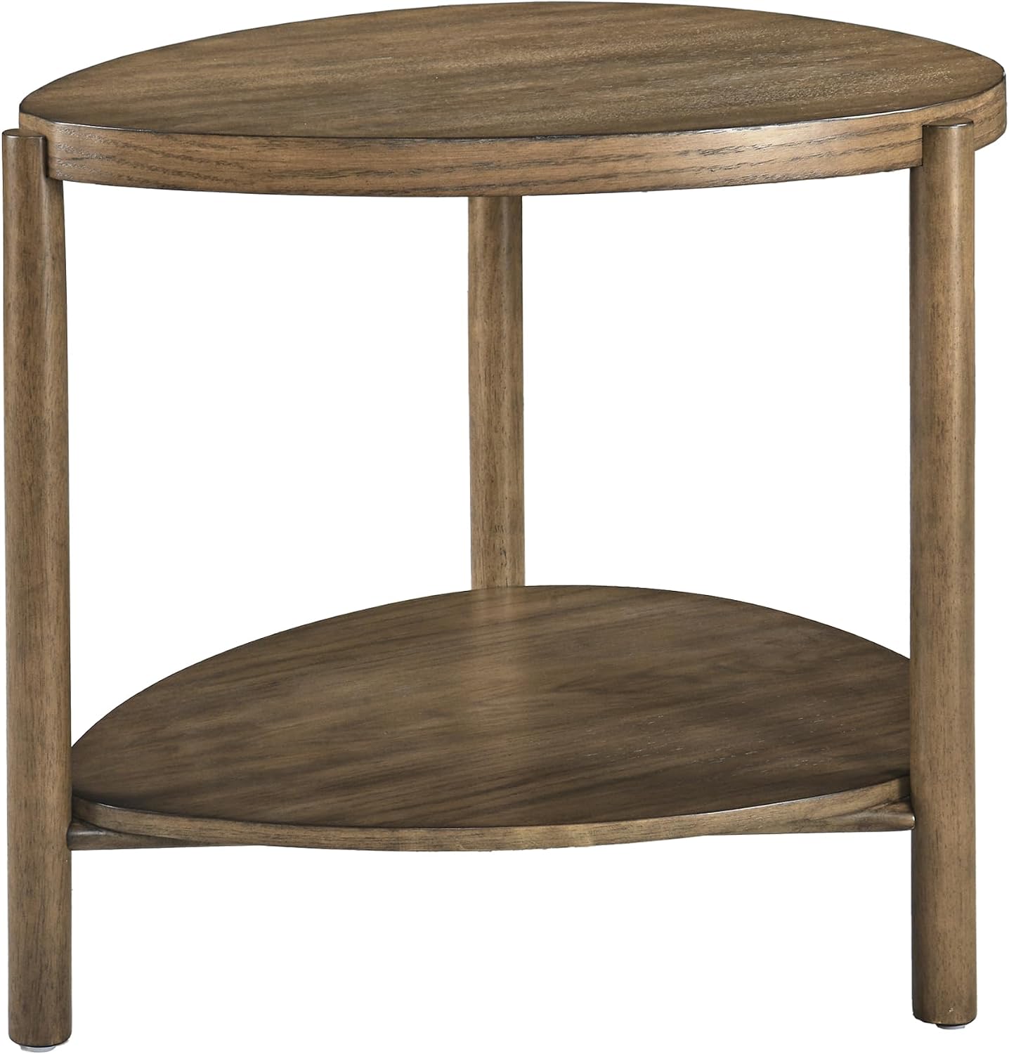 2-Tier Solid Wood End Table with Storage Waterdrop-Shaped Side Table Nightstand for Bedroom Modern Rustic Drink Table for Living Room, Brown
