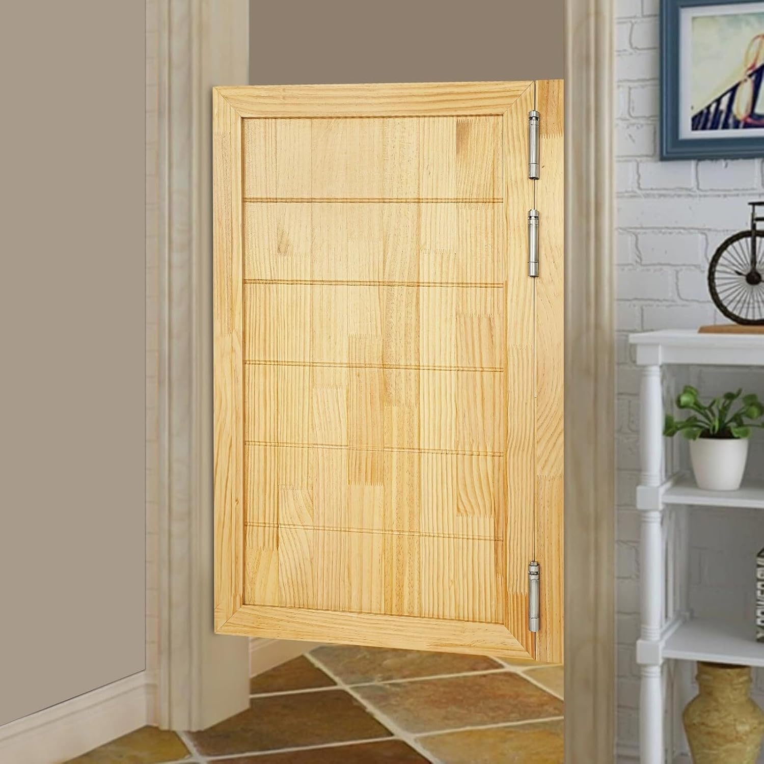 Cafe Swinging Doors,Wood Interior Saloon Half Partition Swing Door with 3 Hinges for House Kitchen Shop Entrance Pub Porch(23.6x35.4in-Wood)