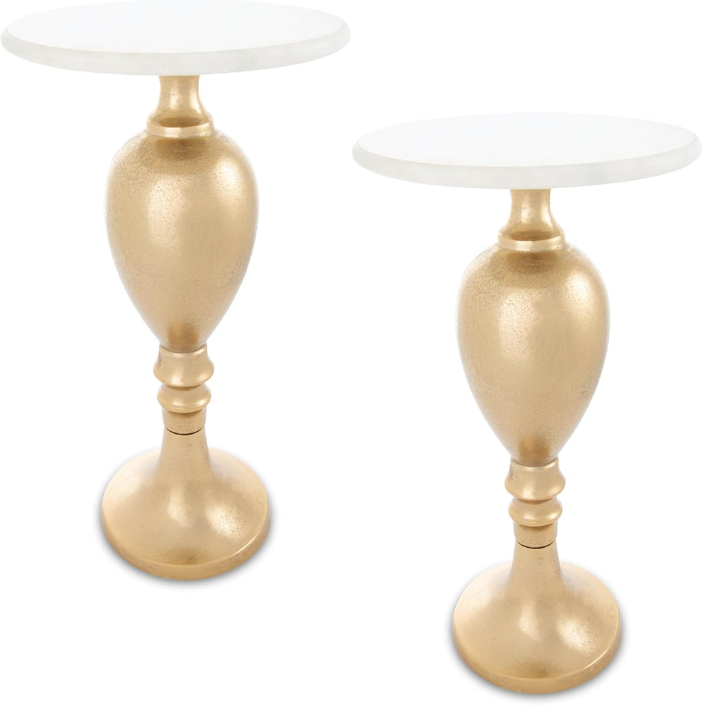 OBJET D'ART Small Round Gold End Tables, Orne, 22'' Height, Vintage Metal Accent, Side, Pedestal, Coctail and Drink Tables for Living Room and Small Spaces