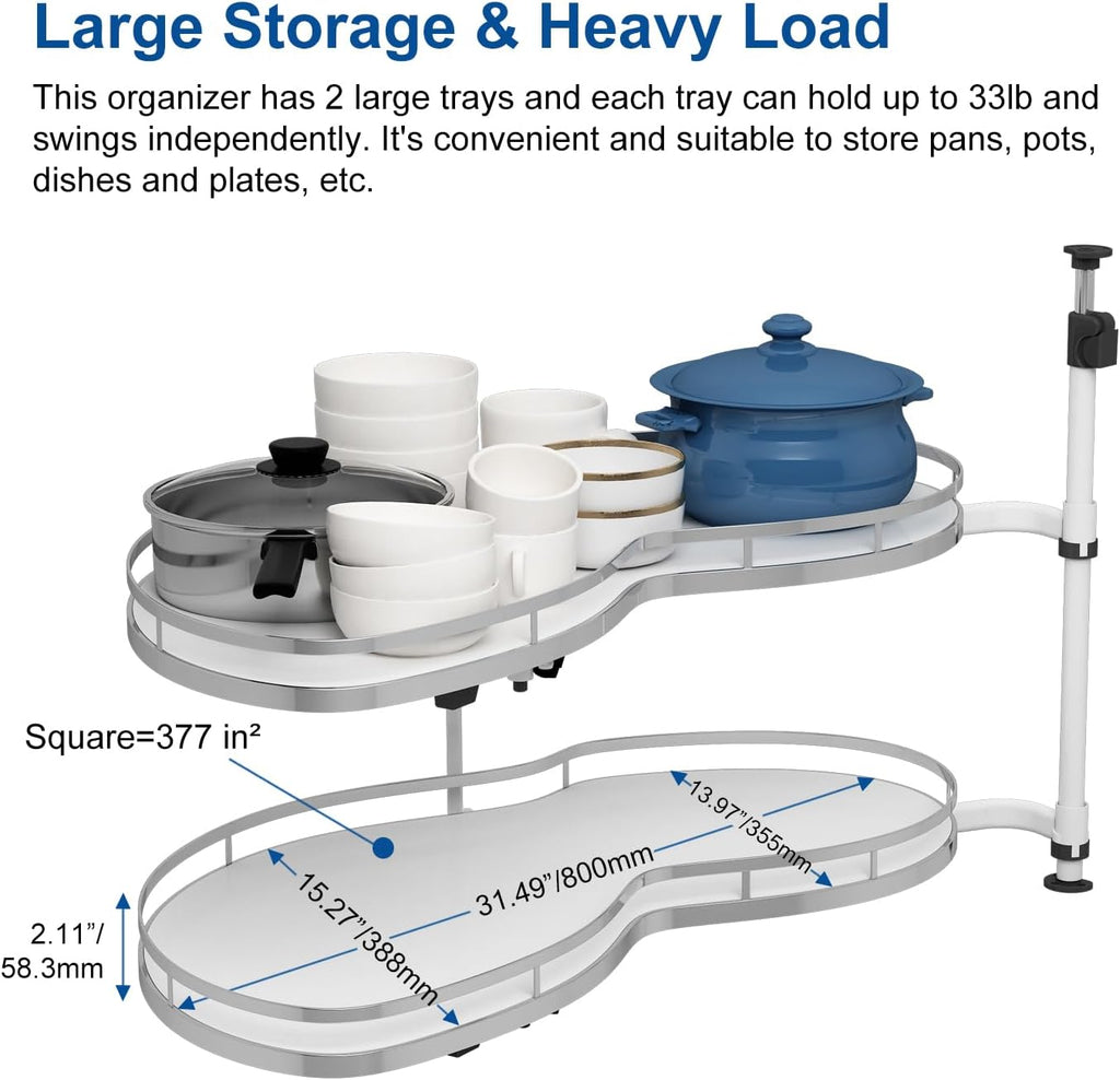 VADANIA Right Swing Pull Out Organizer for 36' Blind Corner Kitchen Cabinet, 2 Tiers Swing Tray, Soft Close, Right Handed Open