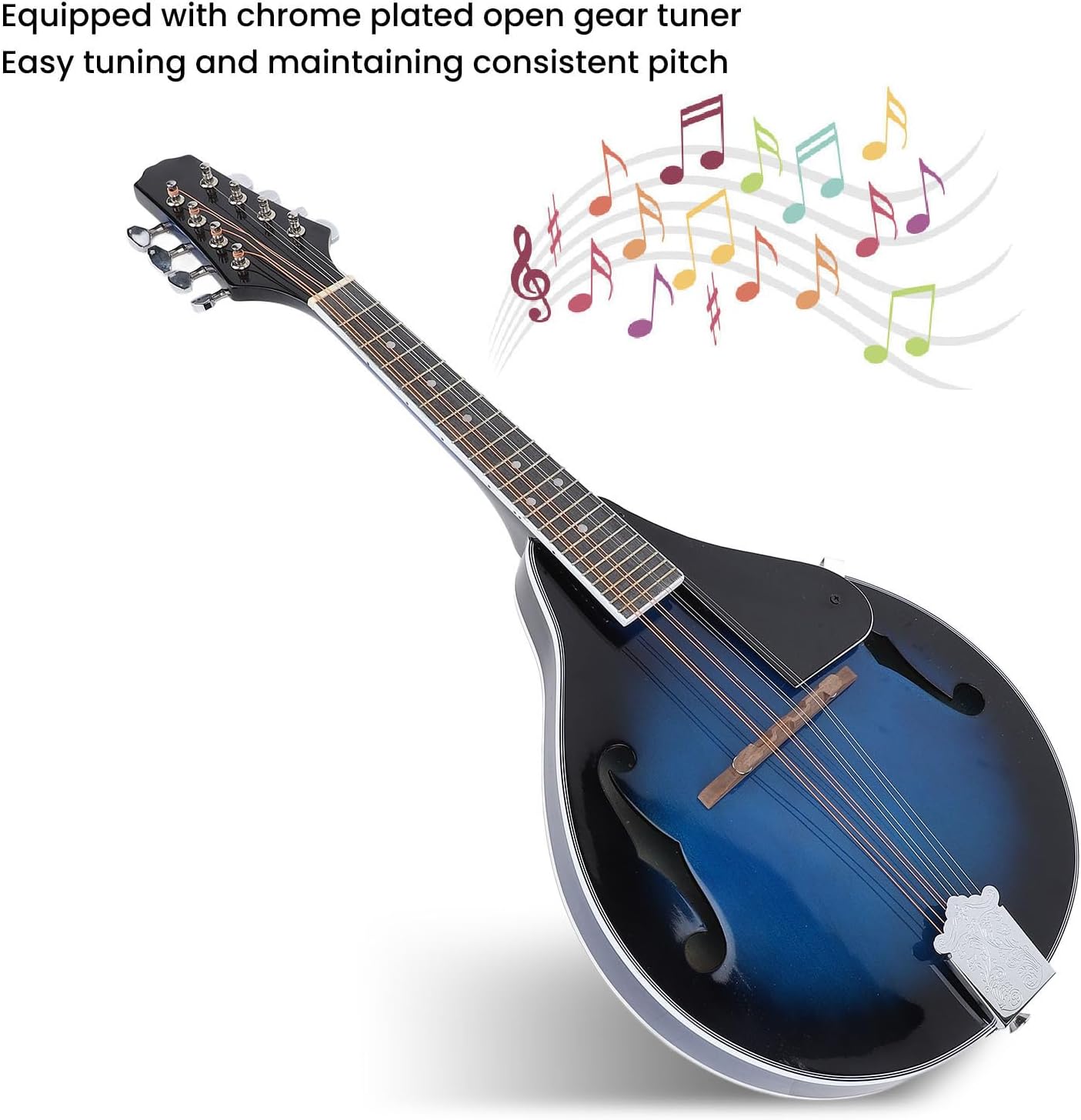 A Style Mandolin Instrument, 8-String Acoustic Mandolin With Tuner, Wooden Mandolins Musical Instrument for Adults Beginners, 8-String Mandolin for