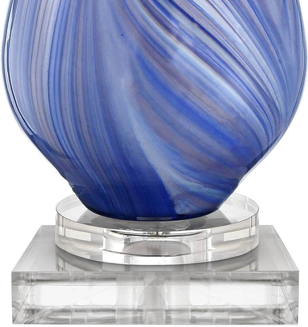 Possini Euro Design Taylor Modern Coastal Table Lamp with Square Riser 30.5' Tall Blue Art Glass White Fabric Shade for Living Room Bedroom House Bedside Nightstand Home Office (Color May Vary)