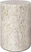 PEMAR Mother of Pearl Cylinder Drum End Table Nacre Side Stool Round Accent Table Coffee Bedside Nightstand and Vanity Stool 13' Diameter x 19.3' High Pearl White & Cream