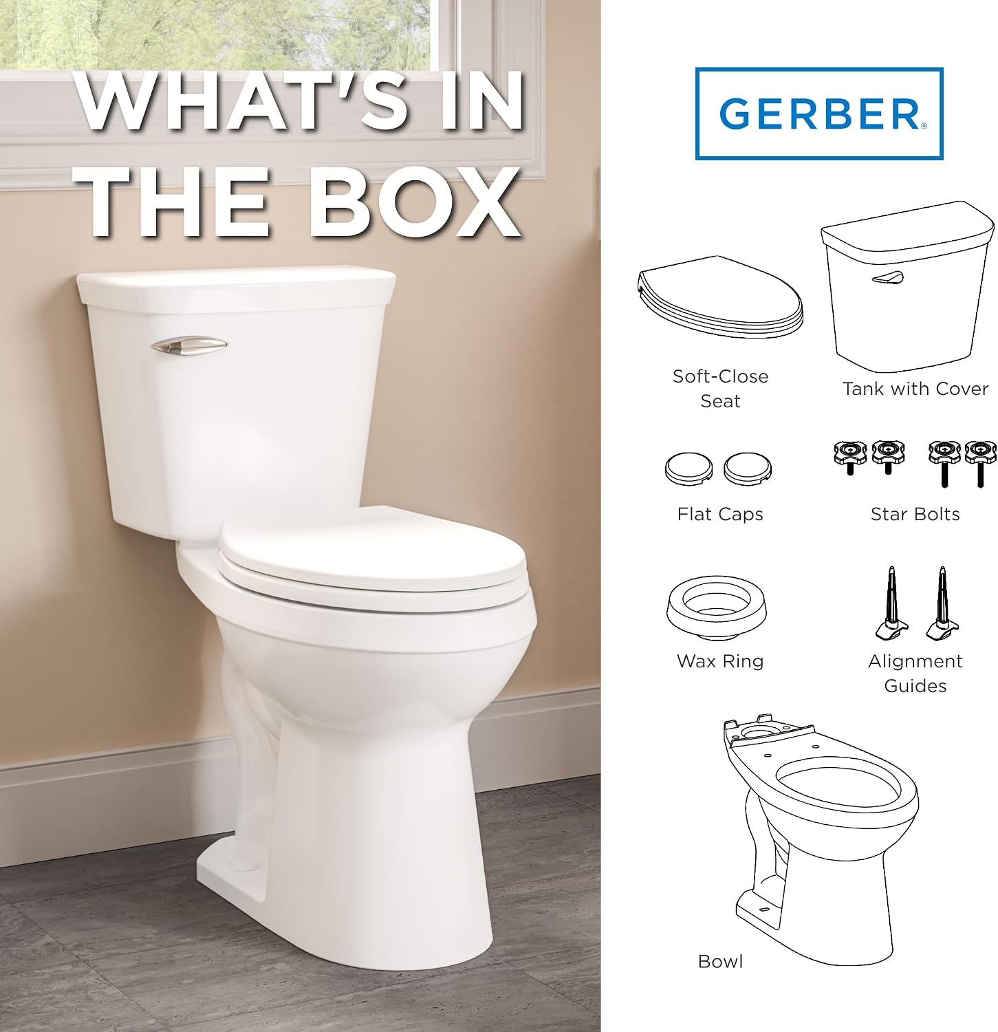 Gerber Viper Force Compact Elongated Two-Piece Toilet with 12-in Rough in, ADA Compliant Chair Height, High Efficiency 1.28 GPF, Soft-Close Seat and Install Kit with Wax Ring Included, White, GRS48350