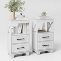 Tall Nightstand Set of 2 Side Table with 2 Drawers Modern Night Stand Wooden End Table Bedside Table with Upper Open Shelf Solid Feet for Bedroom, White