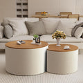 Round Nesting Coffee Table Set of 2 with Storage Modern Wood Coffee Table MDF Frame and Leather Surface Center Table End Side Table for Living Room Bedroom Office, No Assembling (White)