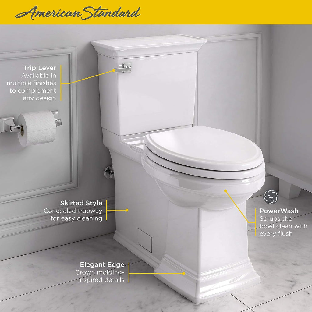 American Standard 281AA104.020 Two-Piece Town Square S Toilet with Seat, Elongated Front, Chair Height, White, 1.28 GPF