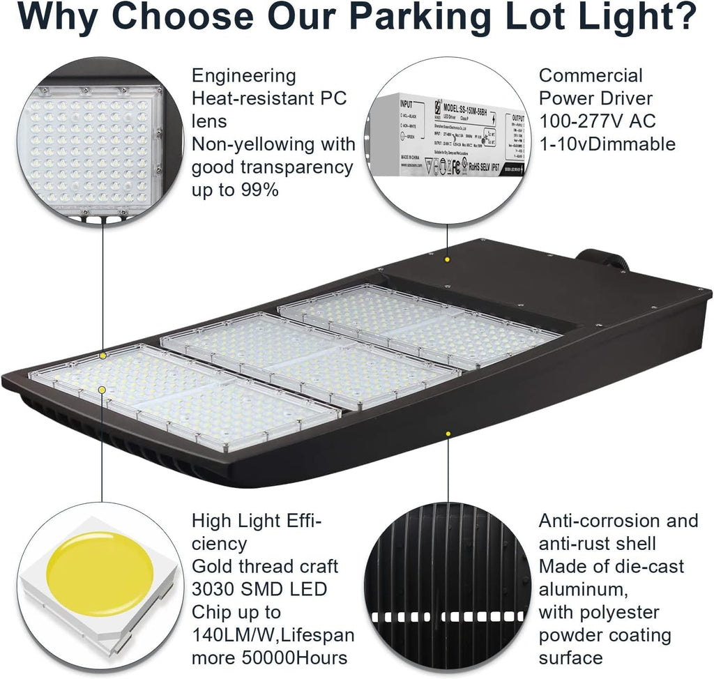 450W LED Parking Lot Light, 63000LM 5000K LED Shoebox Area Light, 0-10V Dimmable Commercial Outdoor Street Lighting (1500W HID/HPS Equivalent), IP65 20KV Surge Protection, AC100-277V UL Listed