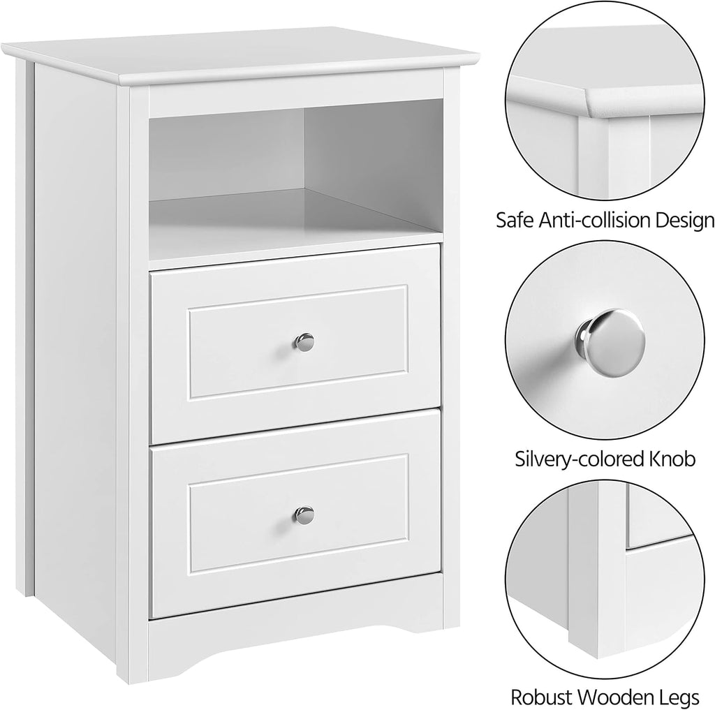 Yaheetech Bedside Table Set of 2, Tall Nightstand with 2 Drawer and Cubby, Wooden Cupboard for Bedroom Small Space, Bedside Cabinet Telephone Table, 16″ D × 19″ W × 29″ H, White