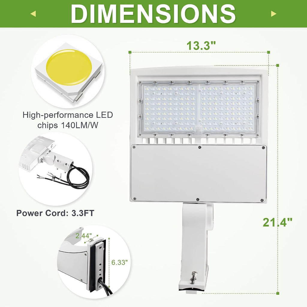 480V LED Parking Lot Light, 80W/100W/150W Wattage Selectable, 21,000LM 5000K White Housing Shoebox Pole Light, 277–480V High Voltage, Surge Protection, UL Listed, Commercial Area Street Lighting
