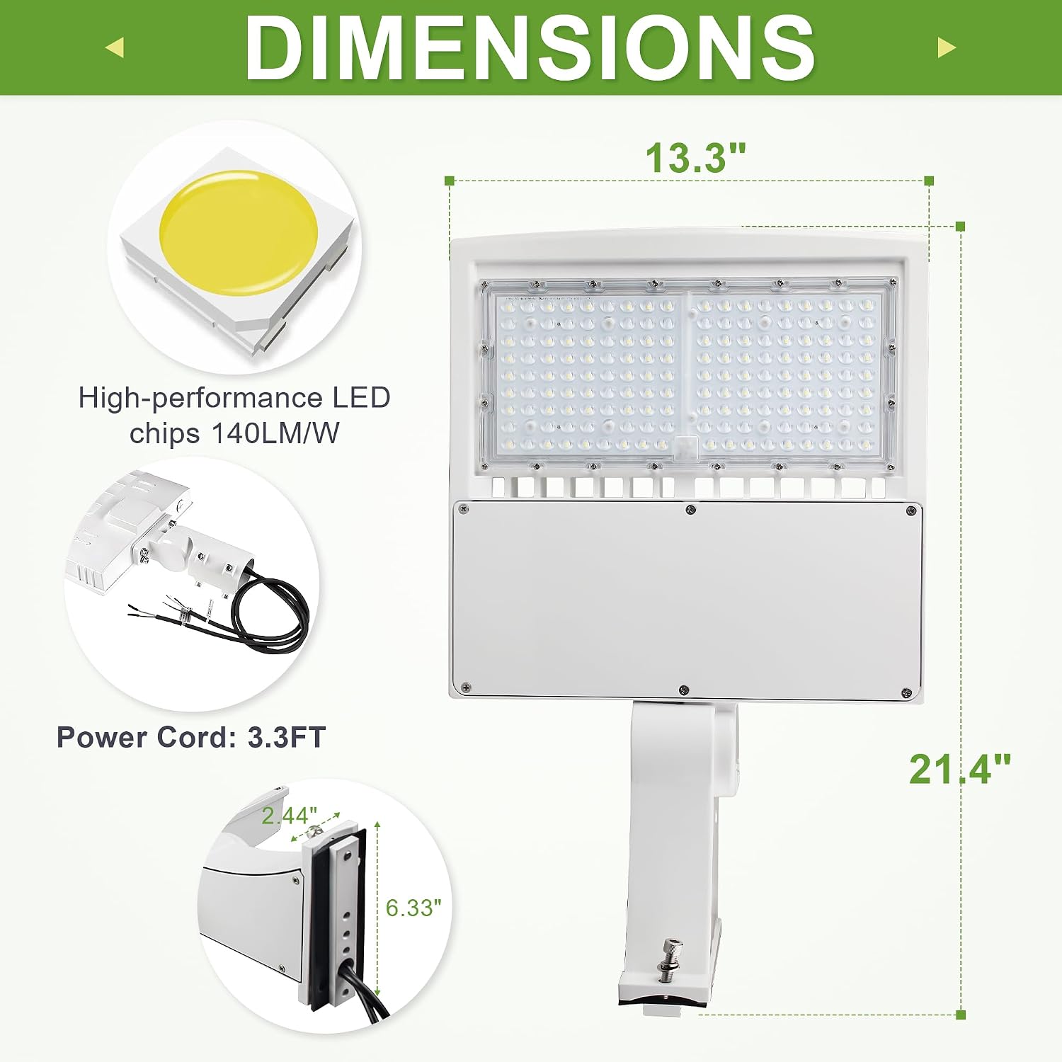 480V LED Parking Lot Light, 80W/100W/150W Wattage Selectable, 21,000LM 5000K White Housing Shoebox Pole Light, 277–480V High Voltage, Surge Protection, UL Listed, Commercial Area Street Lighting