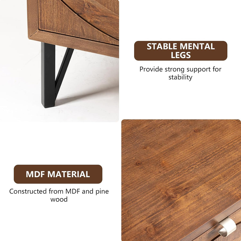 COSIEST Nightstand, Rustic End Table with 3 Drawers, Vintage Wood Bedside Table with Strudy Legs, Modern Side Table Accent Nightstand for Bedroom, Living Room(Brown,2 Pieces)