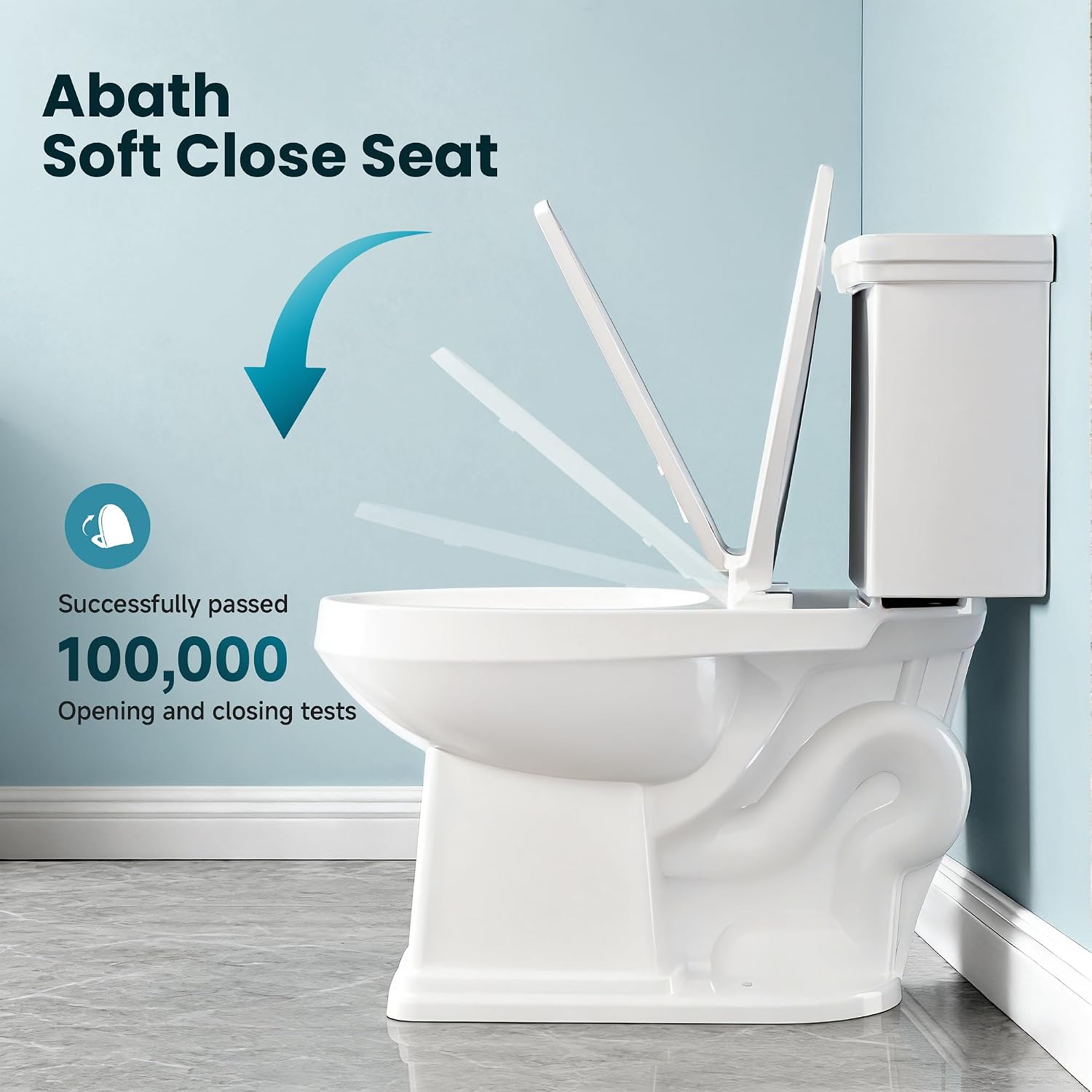 ABath 17' ADA Height Toilet Elongated with Soft Close Seat & 360° TSUNAMI Flush 1.28 GPF, WaterSense/1000g Map Certified, NANO CLEAN Ceramic, Two Piece Modern Toilets for Small Bathrooms, 12' Rough in