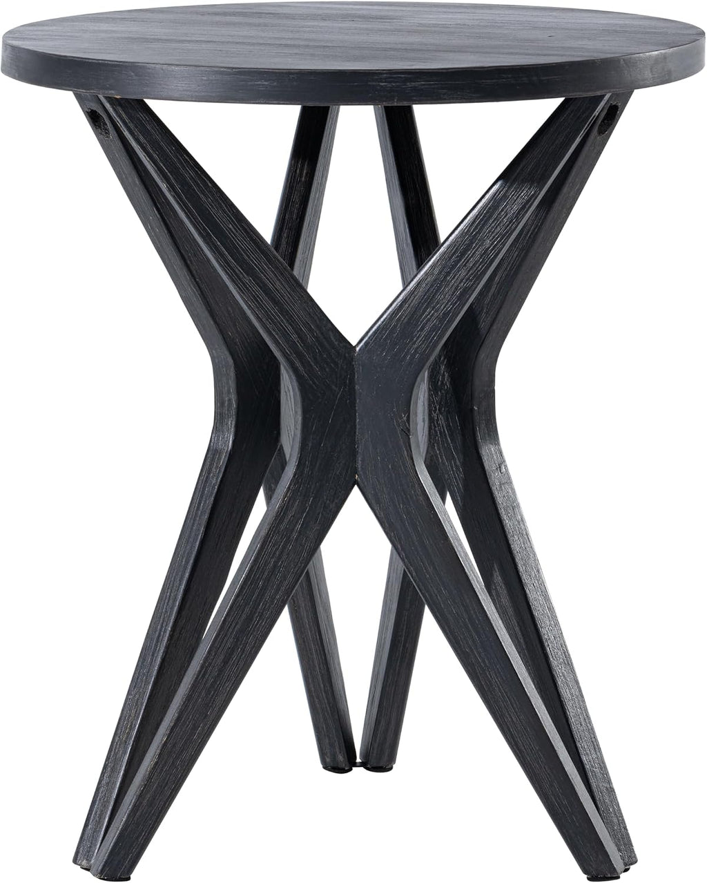 Pedestal Farmhouse End Table Set of 2, Distressed Top with Tripod Base Bedside Table for Living Room, Modern, Boho Decor, Round (2-Pack, Distressed Black)