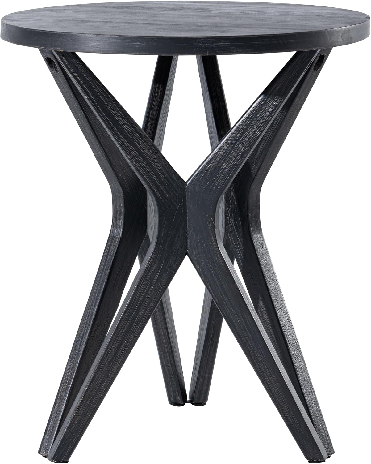 Pedestal Farmhouse End Table Set of 2, Distressed Top with Tripod Base Bedside Table for Living Room, Modern, Boho Decor, Round (2-Pack, Distressed Black)