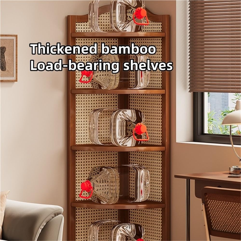 Corner Shelf Bookshelf 5-Tier, Multi-Tier Corner Shelves, Rattan Wall Shelf Display Stand, Wall Corner Bookshelf Multi Unit Organizer Rack with Legs for Living Room Decor, Small Space