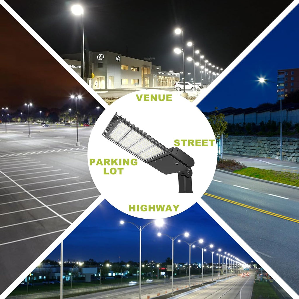 LED Parking Lot Light 400W 5700K 56000LM Commercial Shoebox Area Street Park Roadside Lighting Pole Fixture Super Bright IP65 Waterproof Outdoor Slip Fitter Mounting ETL Listed