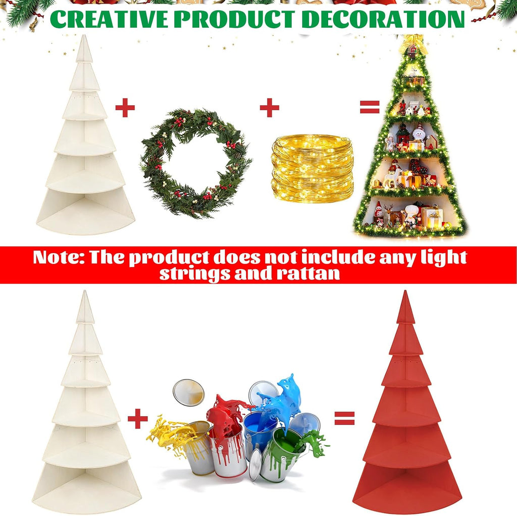 CroBlissful 6 Tier 6ft Christmas Village Display Stand Christmas Tree Corner Shelf Large Wood Platform Bookshelf for DIY Living Room Bedroom Home Office Decor