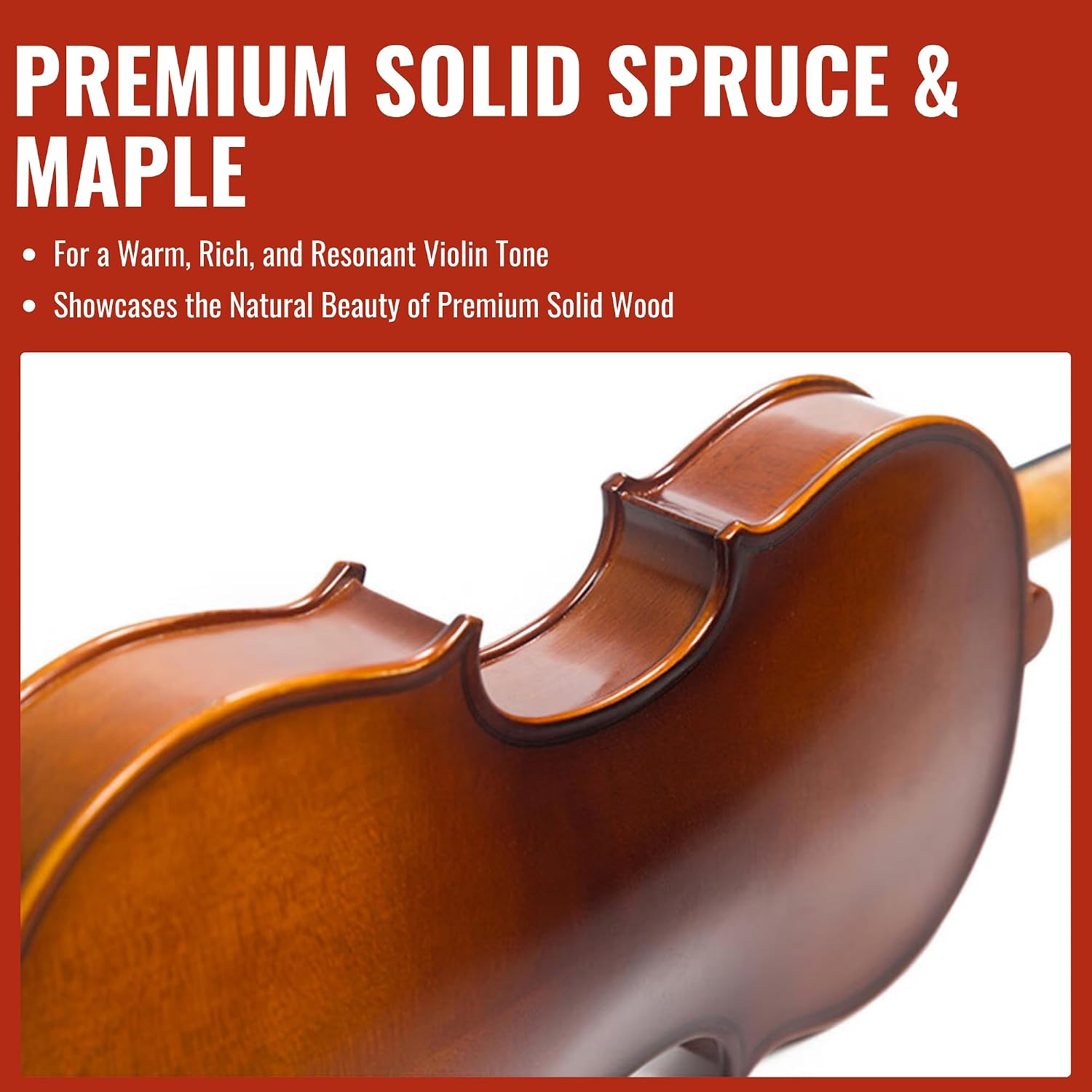 1/2 Size Violin for Kids, Half Size Fiddle - Solid Spruce & Maple with Lightweight Case, Brazilwood Bow, Shoulder Rest, Digital Tuner Beginner Kit