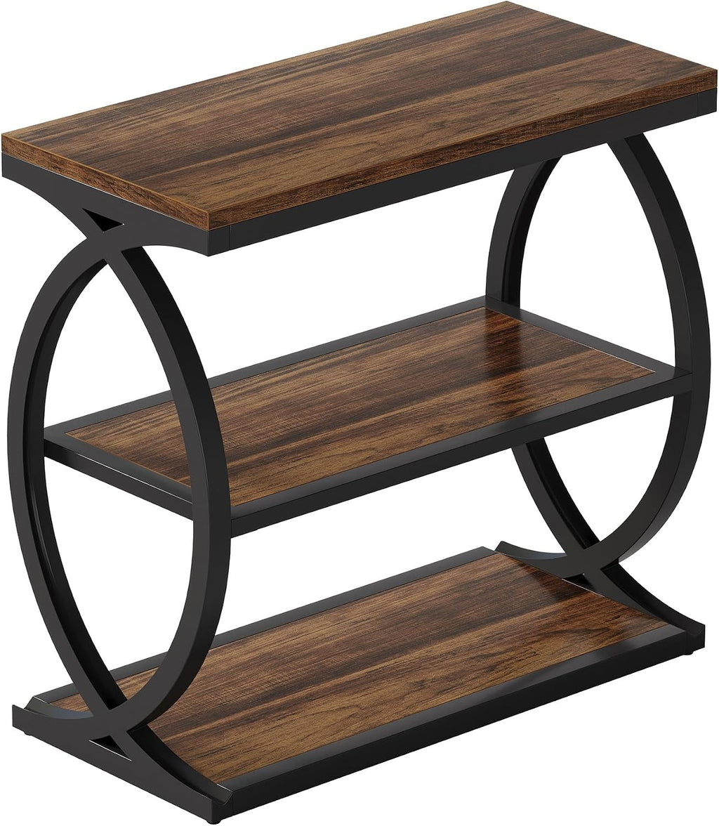 Tribesigns End Table Set of 2, Narrow 3-Tier End Table for Living Room, Industrial Wooden Side Table with Metal Frame, Small Bedside Nightstand for Bedroom, Small Spaces, Rustic Brown