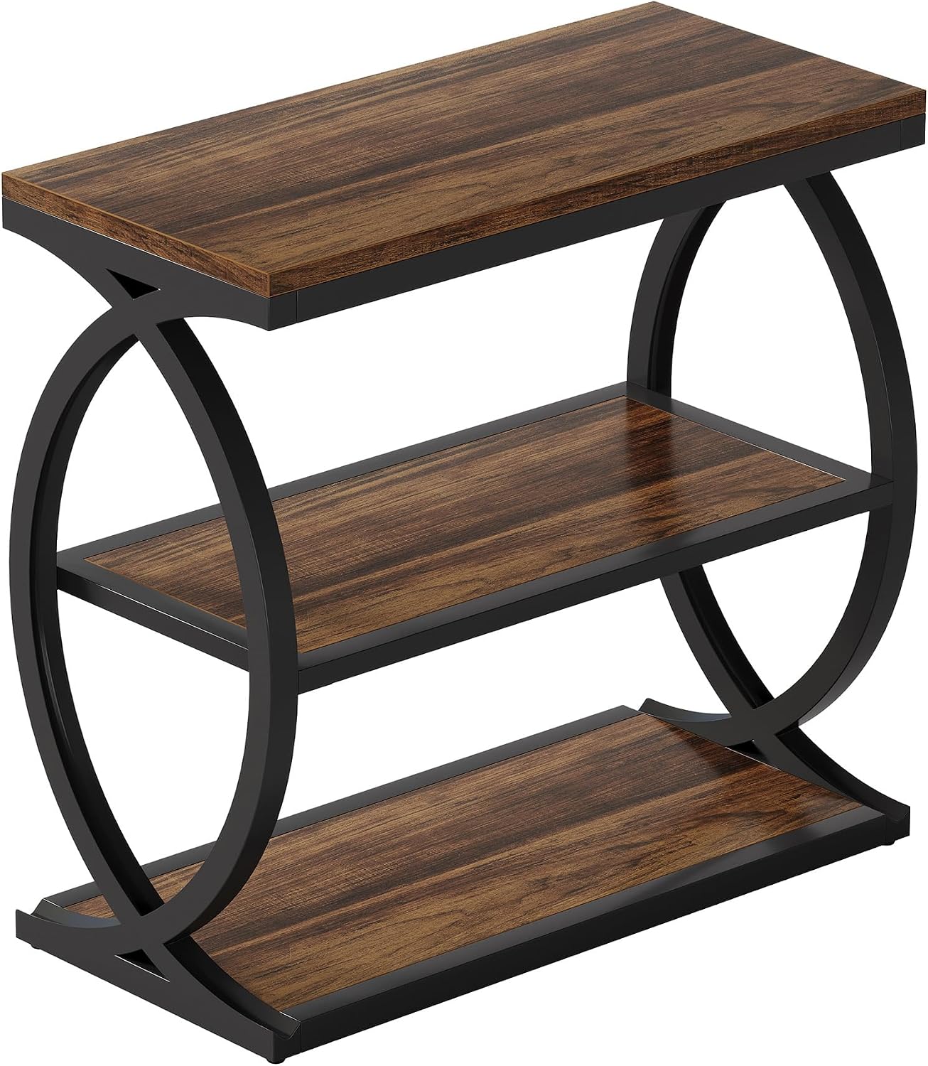 Tribesigns End Table Set of 2, Narrow 3-Tier End Table for Living Room, Industrial Wooden Side Table with Metal Frame, Small Bedside Nightstand for Bedroom, Small Spaces, Rustic Brown