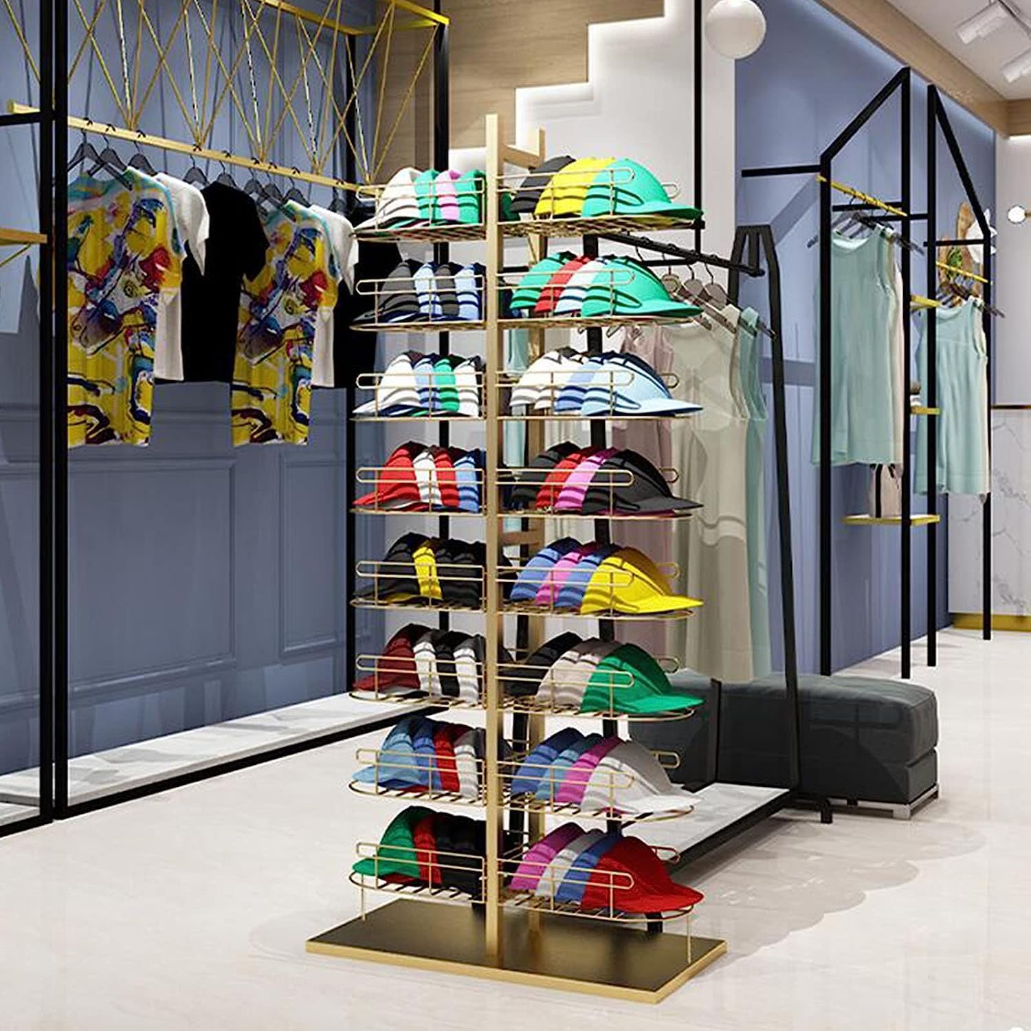 Floor Standing Store Display Stand,8 Tier Hat Rack,Baseball Cap Rack,Modern Headwear Wig Rack,Double Sided Metal Storage Rack For Commercial Boutique Retail,B