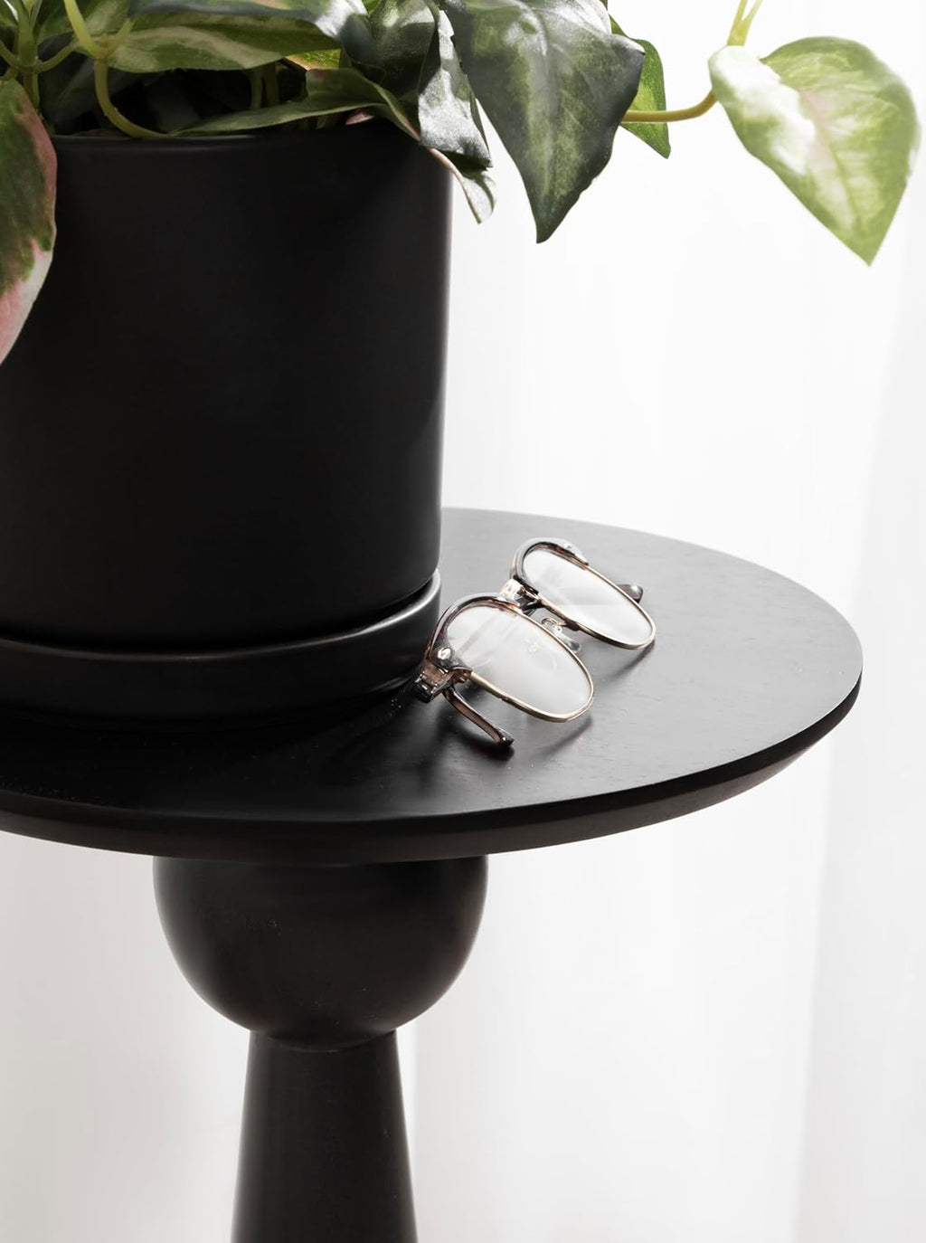Kate and Laurel Jakob Modern Wooden Round Side Table; 12 x 24; Black; Circle Pedestal Table for Use as Bedroom Nightstand; Indoor Plant Stand; or Decorative Living Room Table