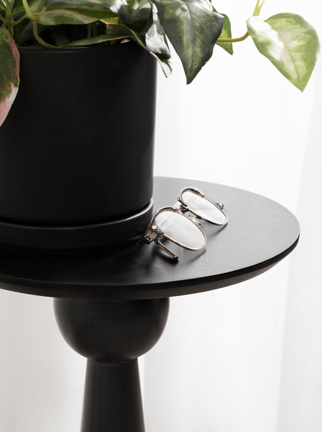 Kate and Laurel Jakob Modern Wooden Round Side Table; 12 x 24; Black; Circle Pedestal Table for Use as Bedroom Nightstand; Indoor Plant Stand; or Decorative Living Room Table