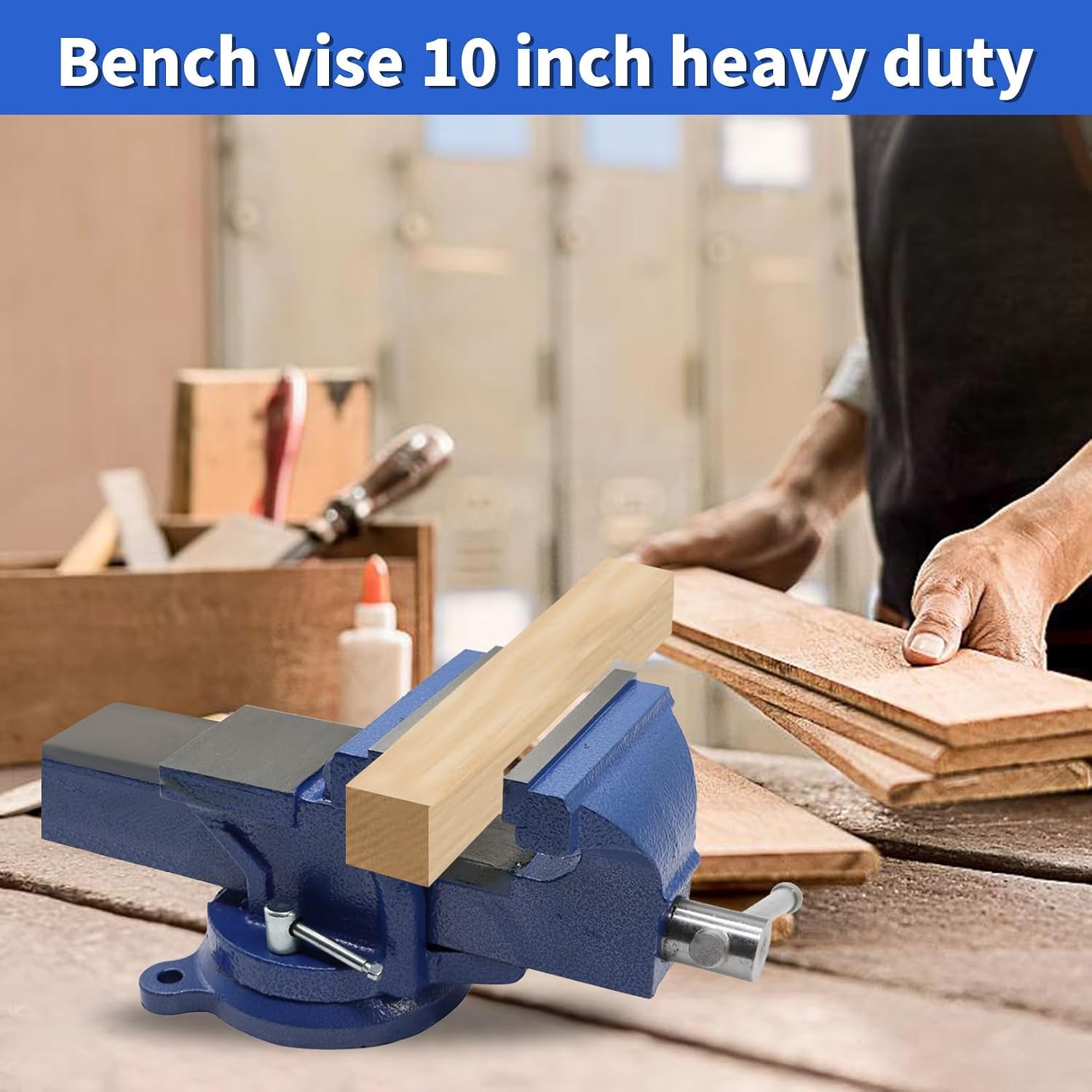 Nakkaa 10' Heavy Duty Bench Vise Cast Iron Vise with 360° Flexible Swivel Locking Base Home Work 10 Inch Swivel Bench Vice with Anvil