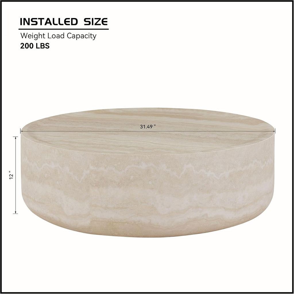 Round Coffee Table for Living Room, Modern Circle Coffee Table Faux Mars Pattern Center Table for Apartment, No Need Assembly (Marble, 31.49 Inch)