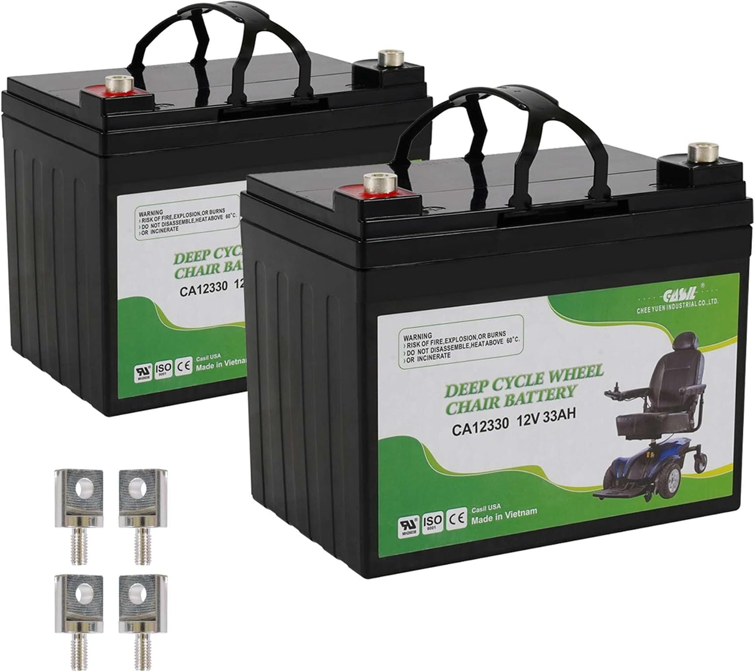 Casil 12v 33ah Deep Cycle Mobility Scooter Battery for Pride Go Go & Jazzy Select 6 Wheelchair Batteries Jazzy Power Chair Batteries Replacement 2 Pack for Electric Mobility Scooters and Chairs