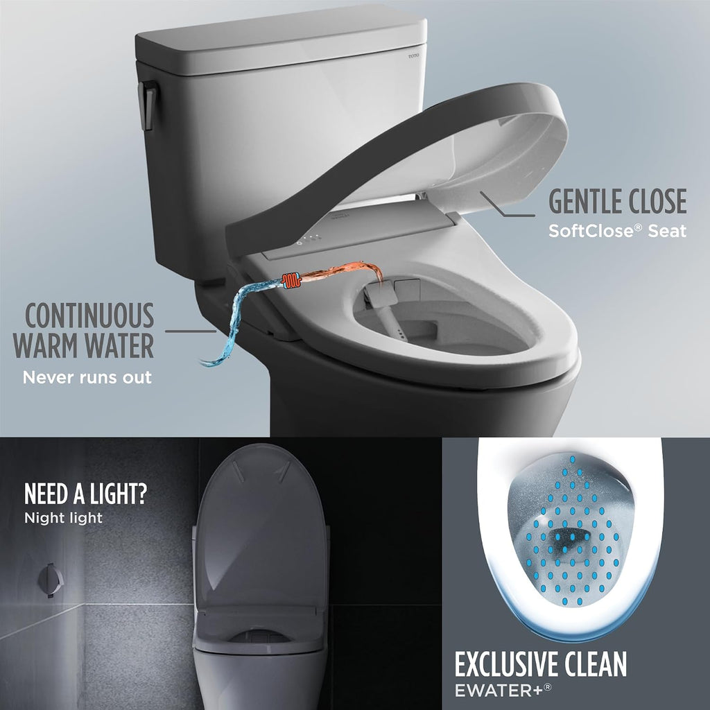 TOTO® WASHLET®+ Drake® II 1G® Two-Piece Elongated 1.0 GPF Toilet with Auto Flush WASHLET®+ S7 Contemporary Bidet Seat, Cotton White - MW4544726CUFGA#01