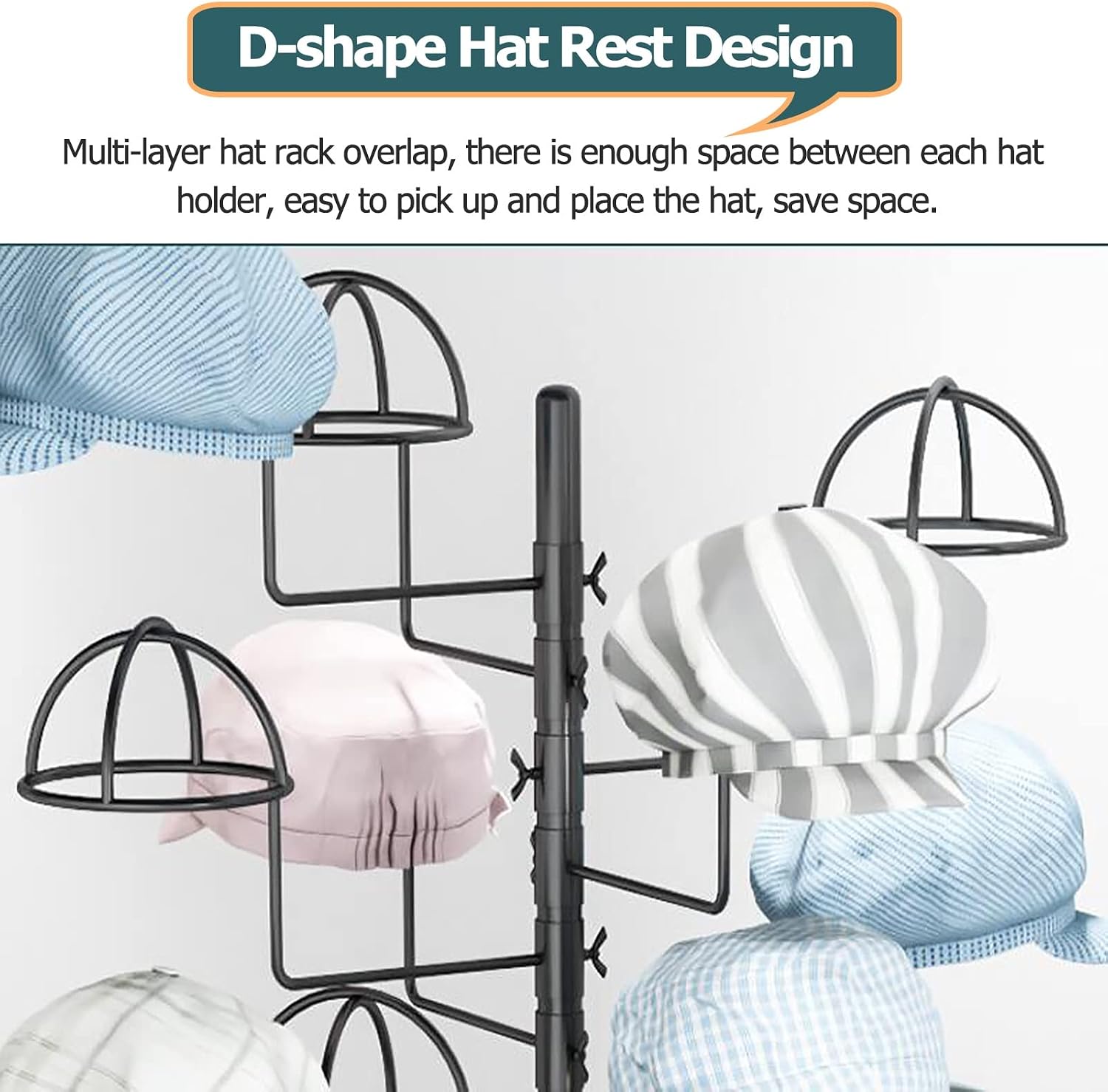 Hat Rack Modern Large Hat Rack Stand 30 Hooks Rolling Standing Retail Display Stand for Baseball Caps/Cowboy Hats/Fedora Hats Easy to Assemble