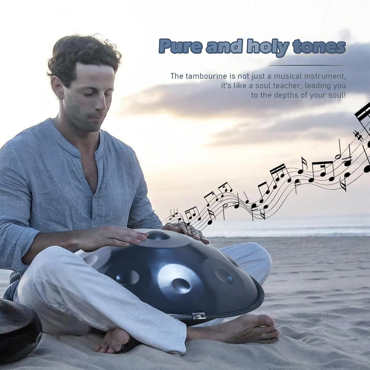Handpan 22 Inches Drum Set, 440Hz 9 Notes Hand Drum Instrument, Premium Steel Hand Drum, Includes Carrying Case, Drumsticks, Spiral Wraps, Instruction Guide (22 Inches -9 Note -Blue)