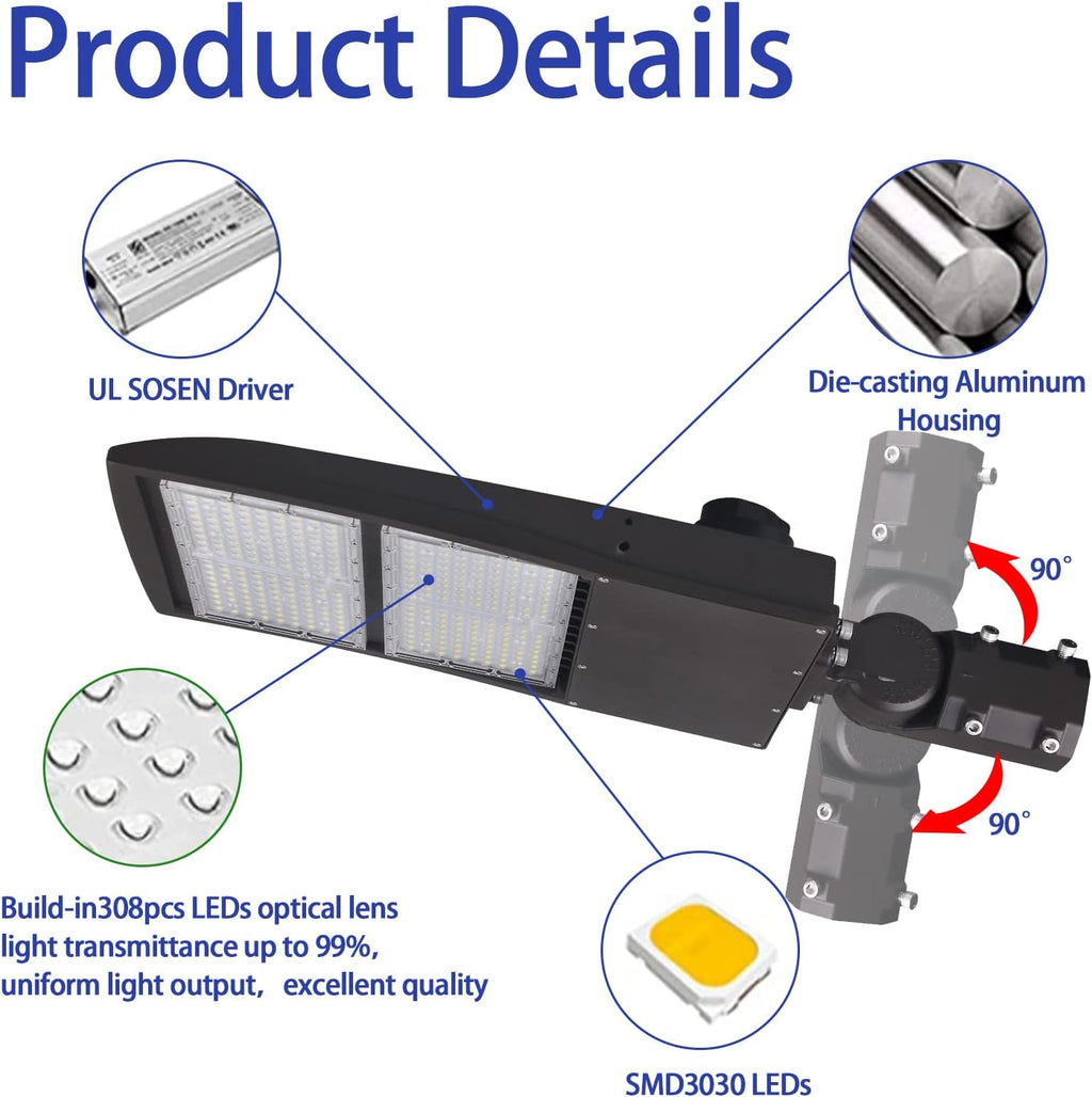 150W LED Parking Lot Light with Dusk to Dawn Photocell 21,000 LM (140lm/w) 5000K LED Shoebox Light Outdoor Street Area Lighting 100-277V (Yoke Mount)