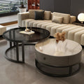 LITFAD 2-Piece Nesting Coffee Tables Steel Frame Round Slate Top Living Room Table Modern Cocktail Table with Storage Drawer for Living Room, Office, Cafe - 27.5' L + 19.5' L Black/Grey - Clear/White