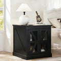 Farmhouse End Table Set with Charging Station, Black Living Room Tables with Hidden Storage, Rustic Wood Furniture for Home and Office