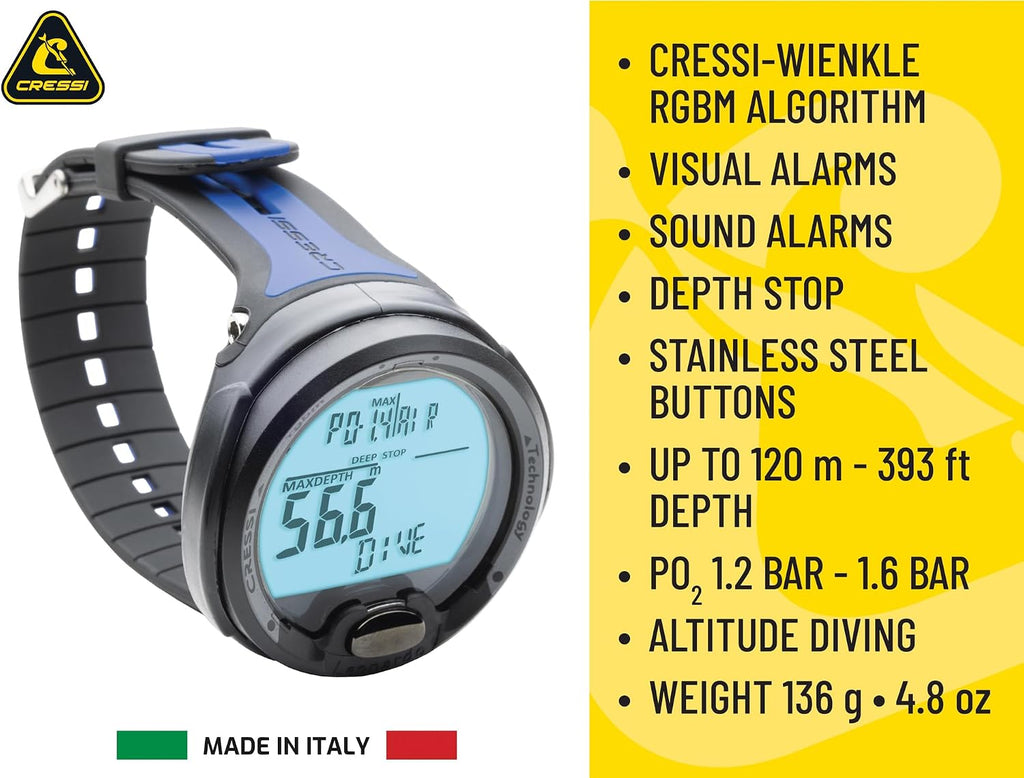 Cressi Leonardo 2.0 Scuba Dive Computer - Air, Nitrox & Gauge Dive Watch - Backlit Waterproof Watch - USB IR Diving Computer