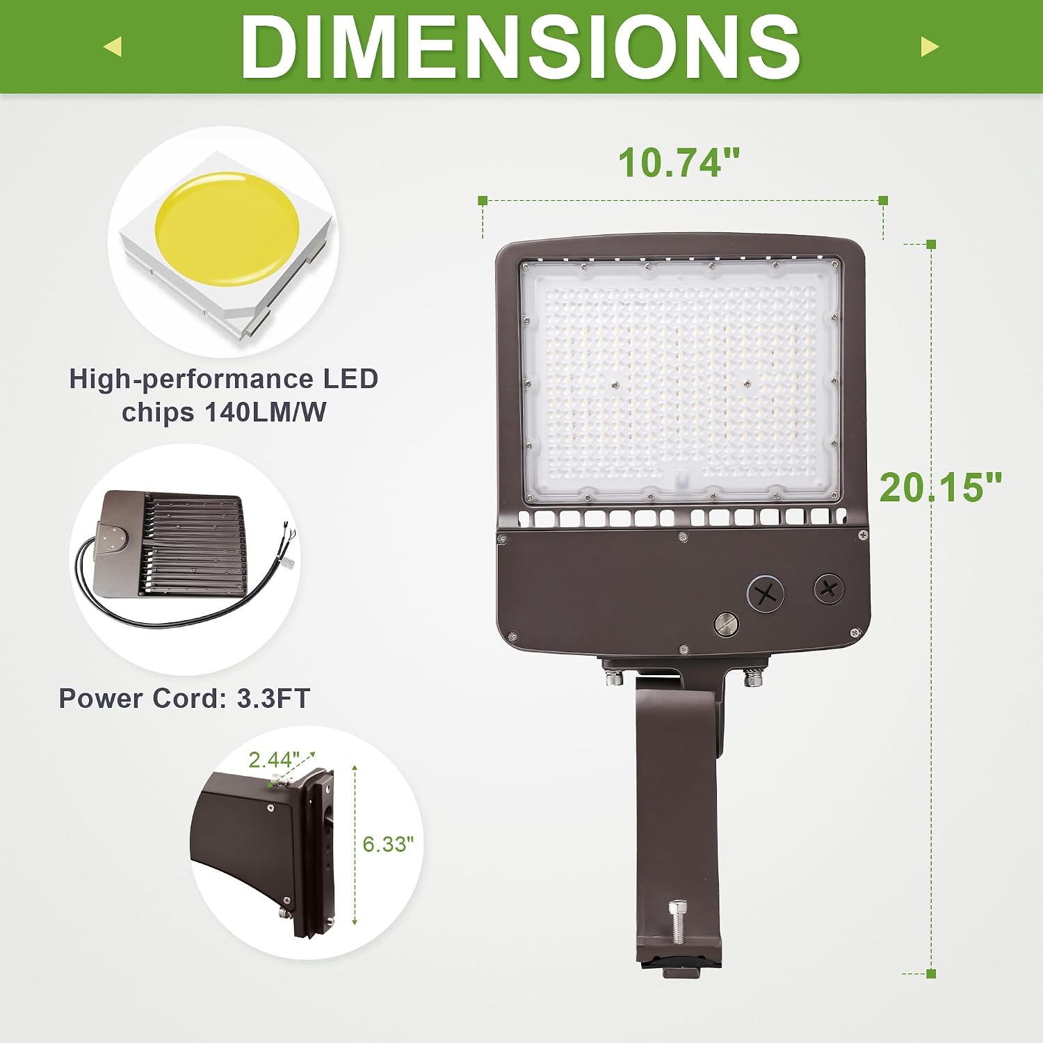 480V 150W LED Parking Lot Light, 5000K 21000LM [Eqv. 500W HPS] LED Shoebox Light with Direct Pole Mount, Outdoor Area Street Light, IP65 20KV Surge Protection, AC 277-480V, UL Listed