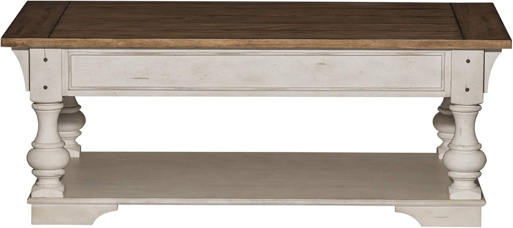 Liberty Furniture Morgan Creek Living Room 3 Piece Living Room Table Set with Cocktail Table, 2 End Tables - Antique White, Wood Plank Tobacco Accents