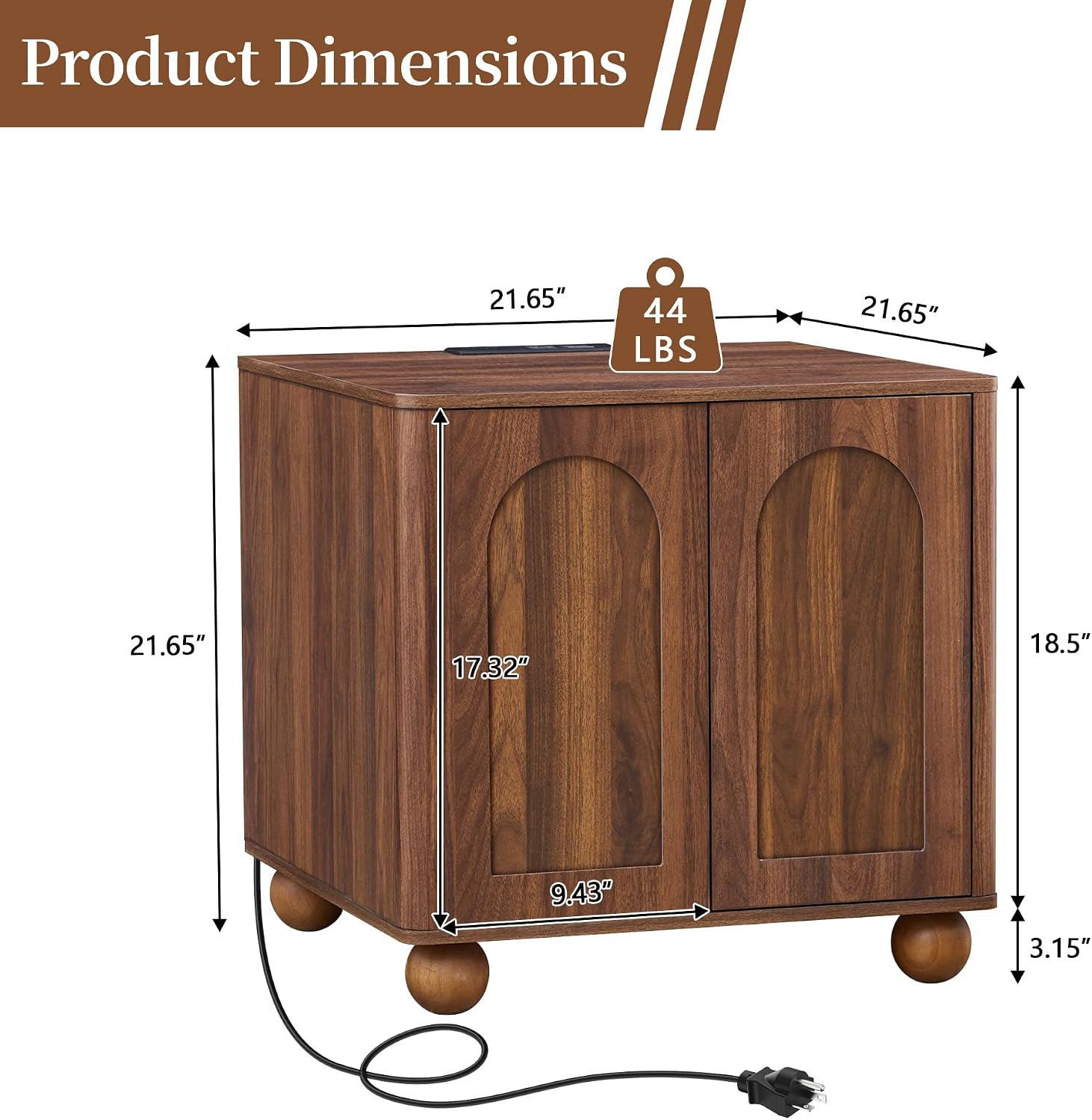 Bed Side Table Set of 2 with Charging Station, Mid Century Modern Nightstand with 2 Doors, Square End Table with Storage for Couch, Living Room, Sofa Side Table for Office, Dorm - Walnut