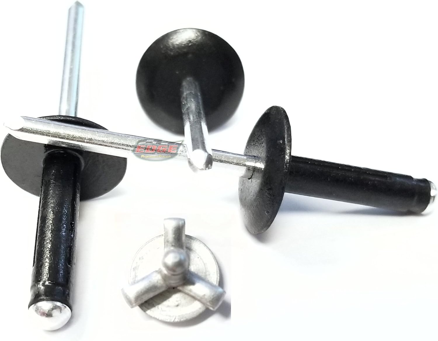 Black Exploding Pop Rivets 3/16' Tri-Fold Large Head Aluminum Mandrel .040 - .354 Grip Range Fastener