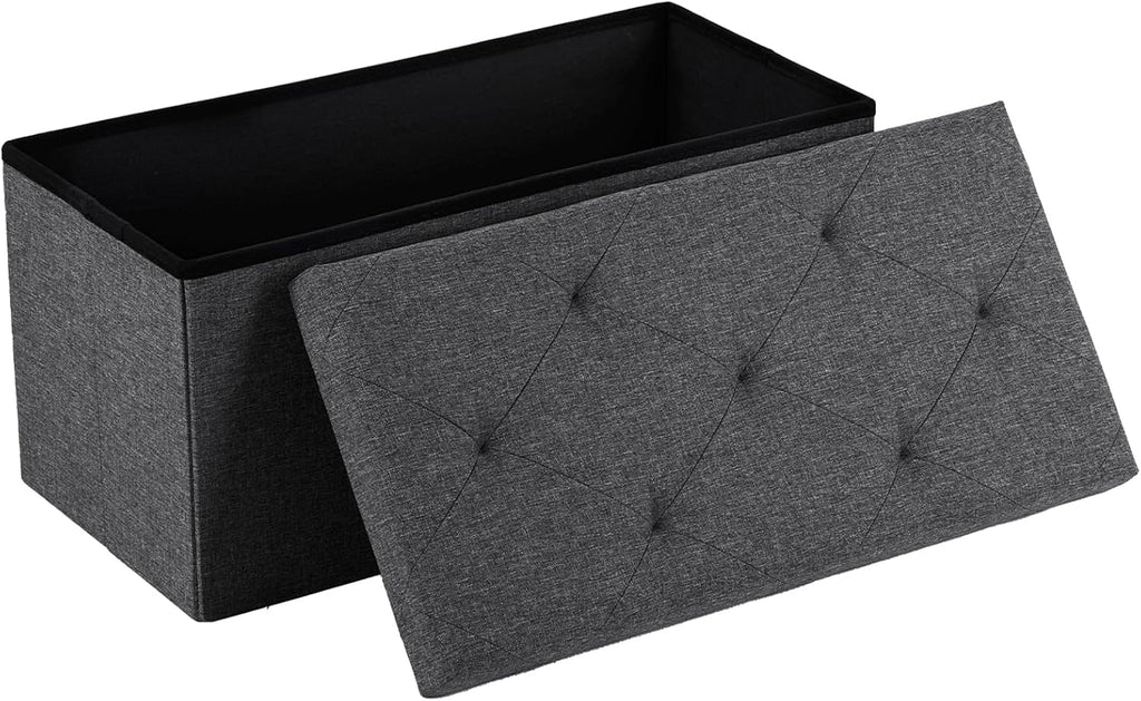 DUMOS 30in Storage Ottoman Bench, Storage Chest, End of Bed Foot Rest Stool with Padded Seat, Bedroom Bench for Living Room, Bedroom, Support 660lbs, Grey