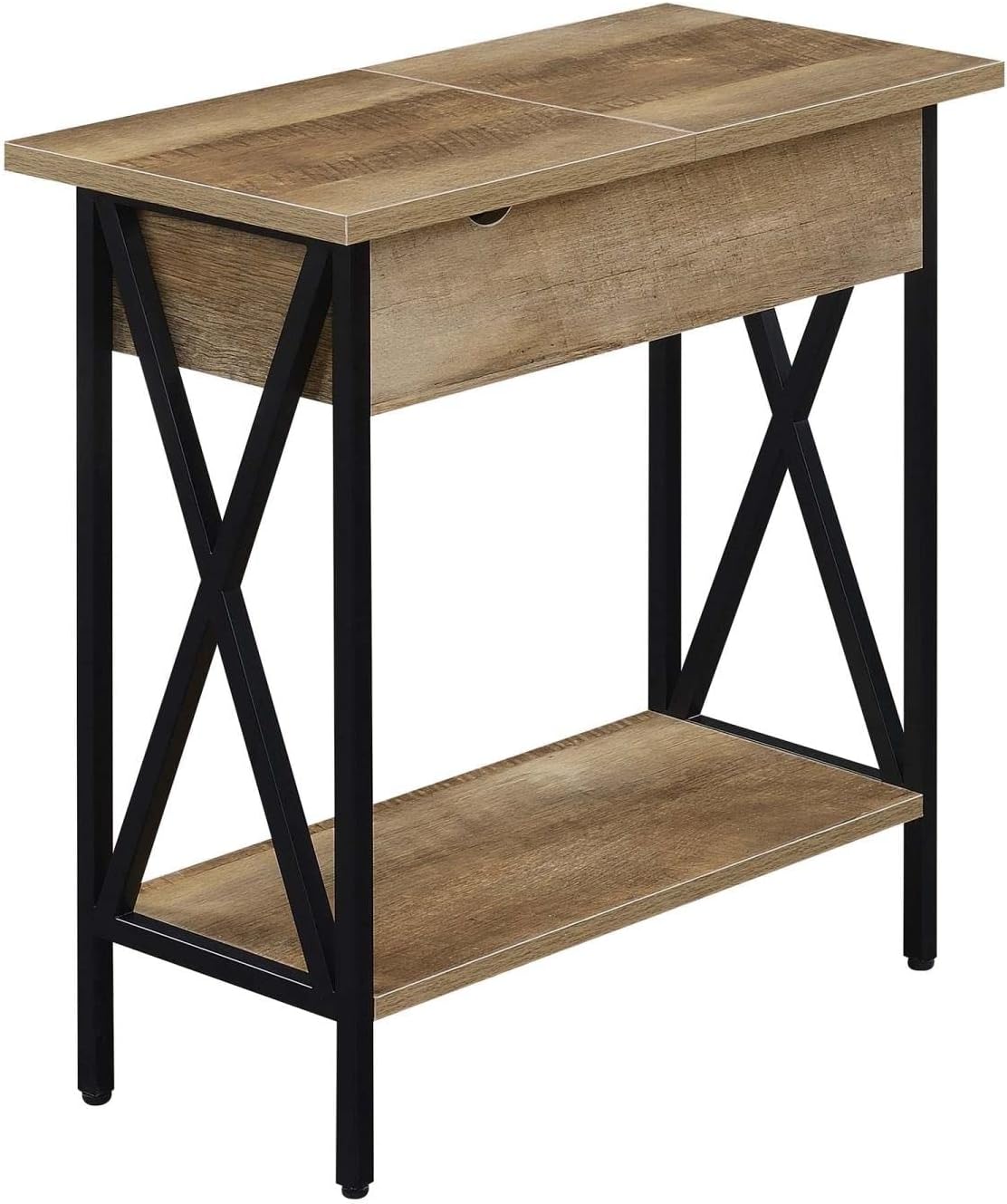 Convenience Concepts Tucson Flip Top End Table with Charging Station 23.75' - Modern Living Room Table with Storage Shelf, Side Table Side Table, Weathered Barnwood/Black