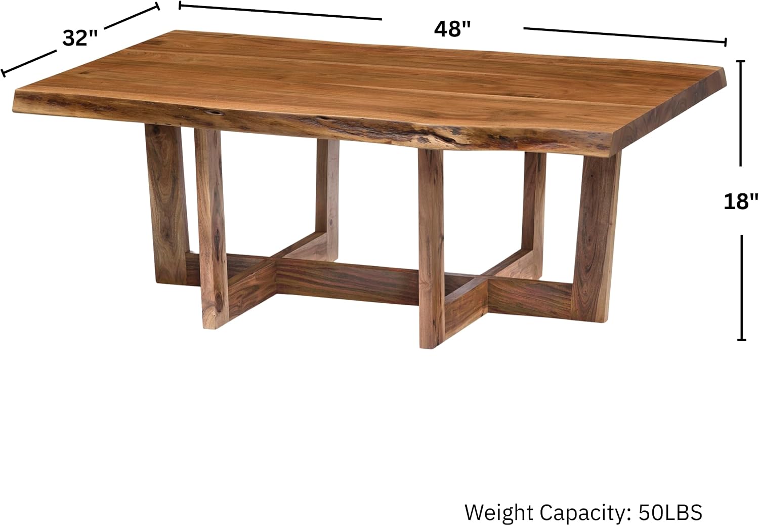 Berkshire 48-Inch Live Edge Acacia Wood Coffee Table – Handcrafted Natural Wood with Floor Protectors – Large Modern Industrial Farmhouse Accent Table by Alaterre Furniture